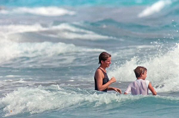 Diana, Princess of Wales on holiday in Nevis with Prince William. January 1993