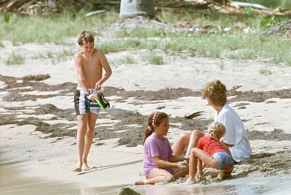 Diana, Princess of Wales on holiday in Nevis with Prince William. January 1993