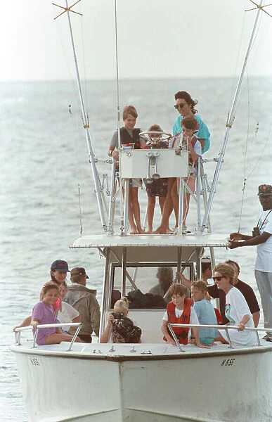 Diana, Princess of Wales on holiday in Nevis with Prince William and Prince Harry