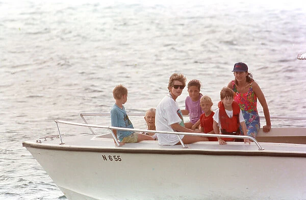 Diana, Princess of Wales on holiday in Nevis with Prince Harry and friends. January 1993