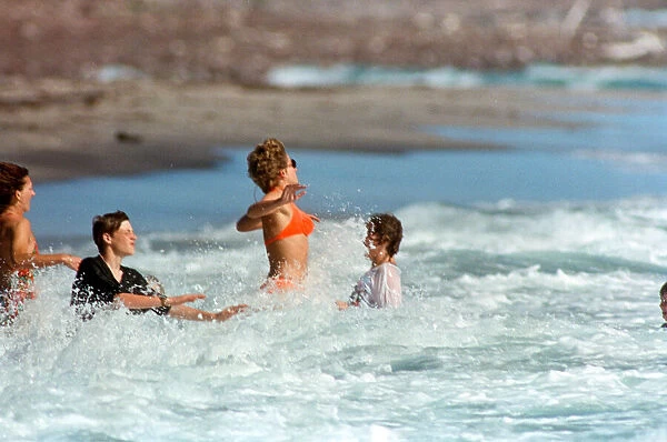 Diana, Princess of Wales on holiday in Nevis with her sons. January 1993