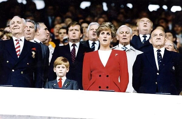 Diana, Princess of Wales joins in singing of the national anthem at Cardiff Arms Park