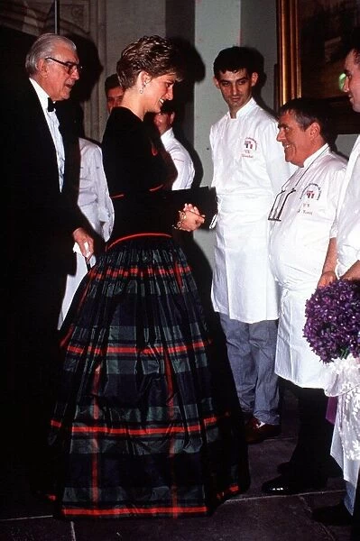 Diana, Princess of Wales meeting chef Albert Roux during a charity banquet