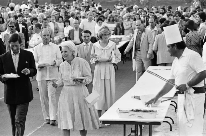 Framed Print : Diana, Princess of Wales and Prince Charles, Prince of Wales at a barbecue in their Framed Print : Diana, Princess of Wales and Prince Charles, Prince of Wales at a barbecue in their