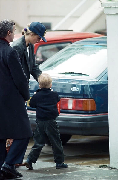 Diana, Princess of Wales takes Prince Harry to school following the Easter holidays