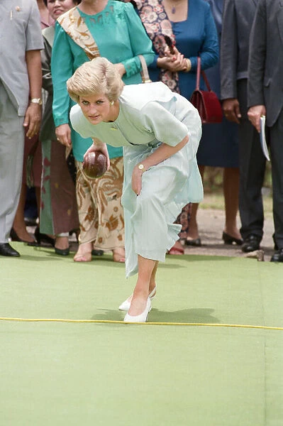 Diana, Princess of Wales visit to Indonesia 1989. The Princess plays a game of boules