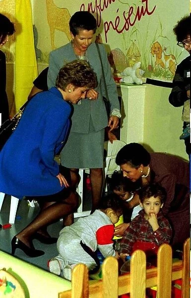 Diana Princess of Wales visits the Enfant Present Creche in Paris during her one day