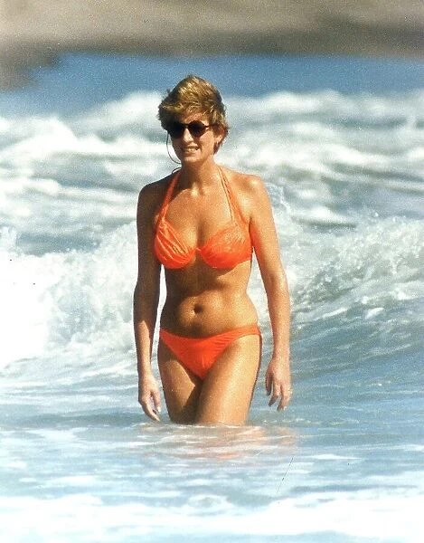 Diana, Princess of Wales in the water at Indian Castle Beach during her Nevis