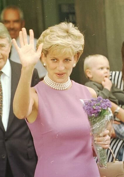 Diana Princess of Wales, waves to members of the public outside the Victor Chang Cardiac