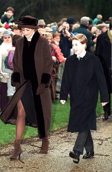 Diana Princess of Wales, on her way to Sandringham Church with her son Prince William for