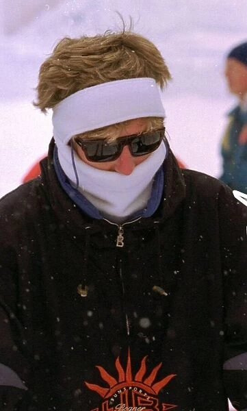 Diana Princess of Wales, wearing a headband while ski-ing on holiday in Lech, Austria