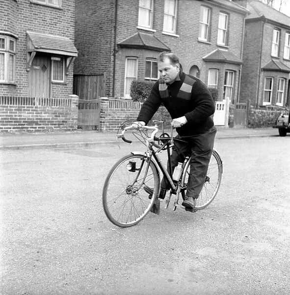 Dickie Bird seen here with his hand pedal bike. 1958 A218-002