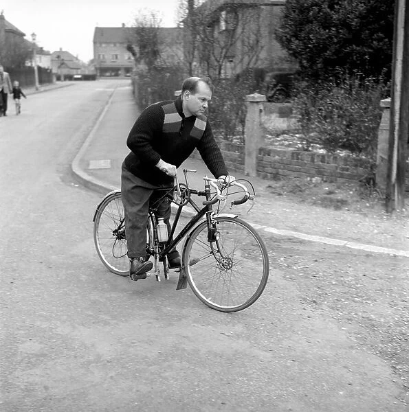 Dickie Bird seen here with his hand pedal bike. 1958 A218-004