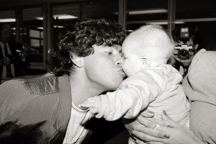 Framed Print : Diego Maradona - Football Player - August 1987 with Baby