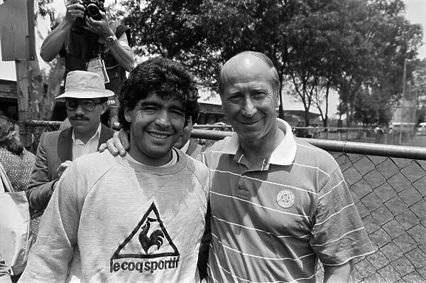 Diego Maradona - Football Player - June 1986 with Bobby Charlton in Mexico