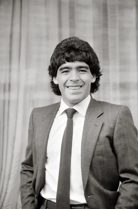 Framed Print : Diego Maradona - Football Player - May 1986 suit and tie Framed Print : Diego Maradona - Football Player - May 1986 suit and tie