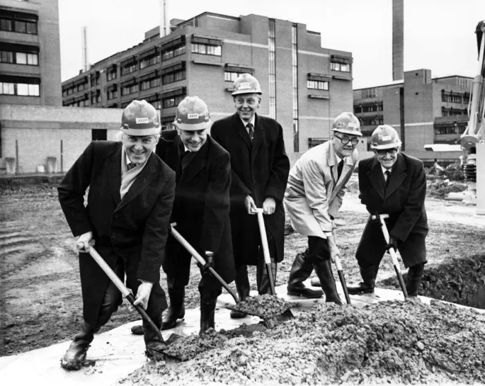 Framed Print : Digging in as work is launched on the Royal Victoria Infirmary extension, left to right Framed Print : Digging in as work is launched on the Royal Victoria Infirmary extension, left to right