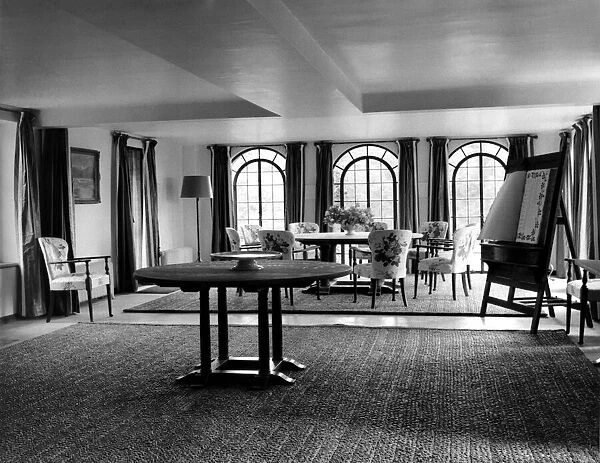The dining room at Chartwell House. In the dining room is a book (on the right