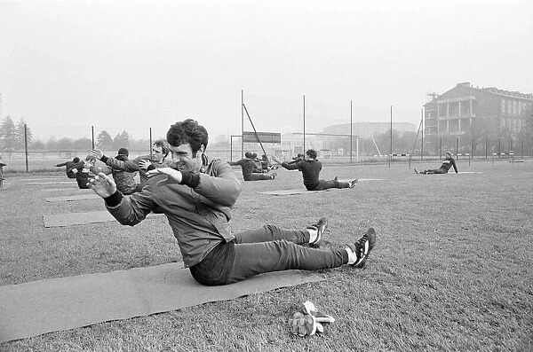 Dino Zoff, goalkeeper for Juventus, pictured during team training session in Turin, Italy