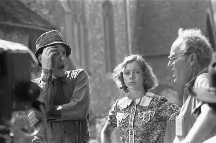 Framed Print : Director John Sturges (right) seen here in conversation with Donald Sutherland while Framed Print : Director John Sturges (right) seen here in conversation with Donald Sutherland while