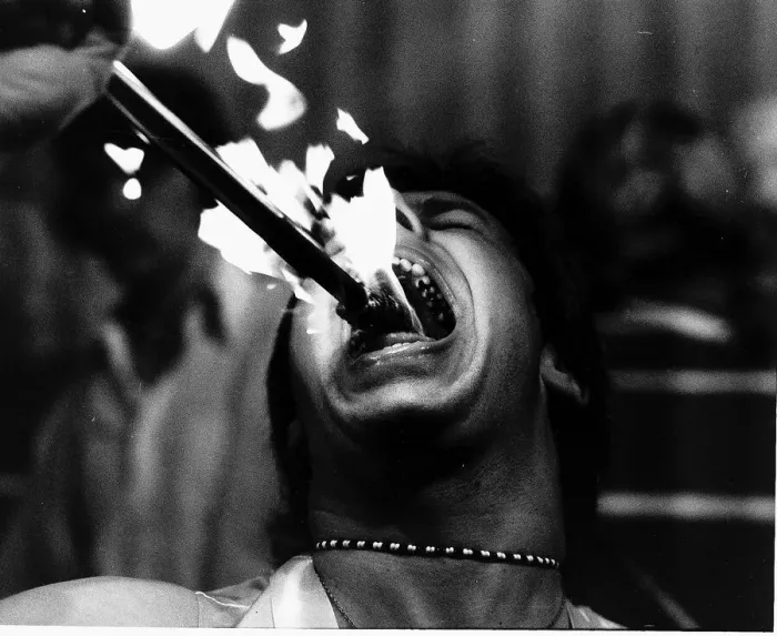 Framed Print : Disc Jockey Darryl Hayden beat the world fire-eating record of 1