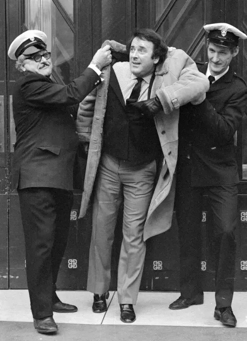 Framed Print : Disc jockey Terry Wogan is escorted off BBC premises, Broadcasting House Framed Print : Disc jockey Terry Wogan is escorted off BBC premises, Broadcasting House