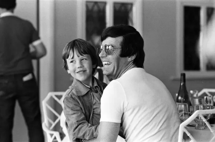 Framed Print : Disc Jockey Tony Blackburn and his son Simon, 8, at Thorpe Park Framed Print : Disc Jockey Tony Blackburn and his son Simon, 8, at Thorpe Park