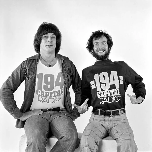 Disc Jockeys Roger Scott and Kenny Everett. January 1976