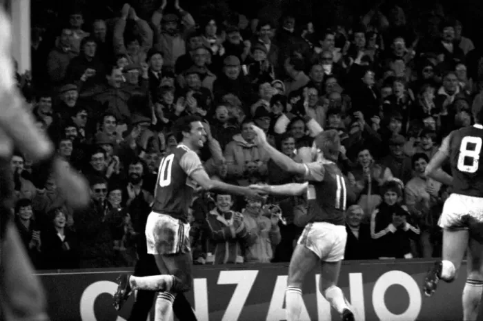 Framed Print : Division 1 football. West Ham United 3 v. Arsenal 1. December 1983 LF14-33-067 Framed Print : Division 1 football. West Ham United 3 v. Arsenal 1. December 1983 LF14-33-067