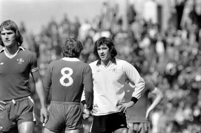 Framed Print : Division Two football Fulham v Chelsea 1976  /  77 season. Fulham won the match three one