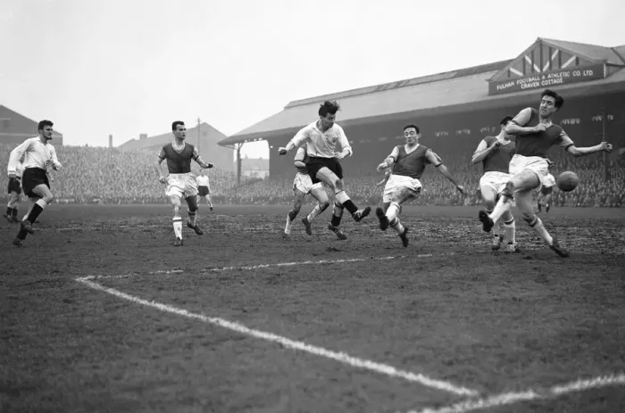 Framed Print : Division Two Fulham 2 v. West Ham 2 Jimmy Hill of Fulham (far left Framed Print : Division Two Fulham 2 v. West Ham 2 Jimmy Hill of Fulham (far left