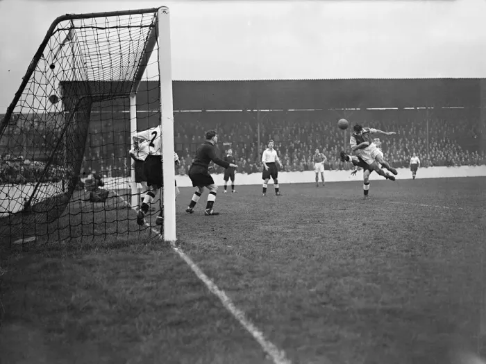 Framed Print : Division Two West Ham v Swansea. West Ham striker attempting a header on the Swansea goal