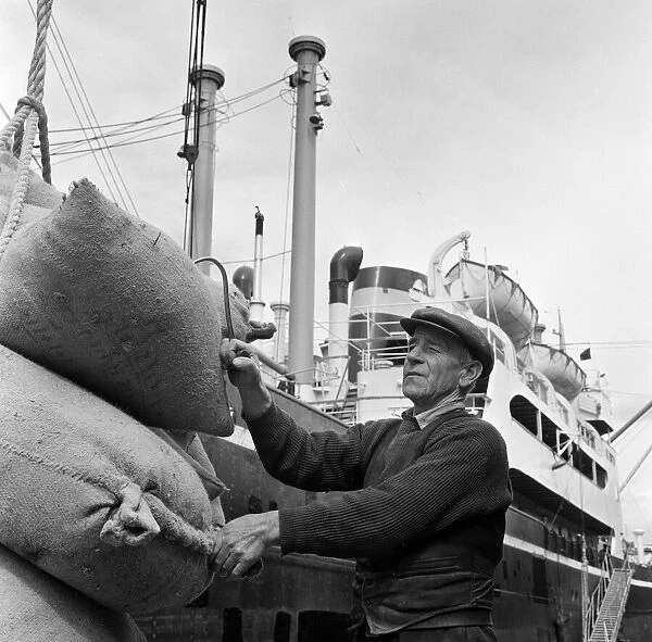 Dockers loading a ship at Gladstone Dock, Liverpool. Pictured is Danny Cull, 67
