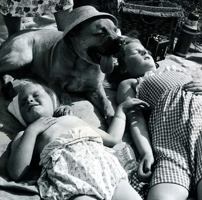 Framed Print : Its a dogs life... Teresa Fosdick aged 4 and Alison Fosdick aged 8