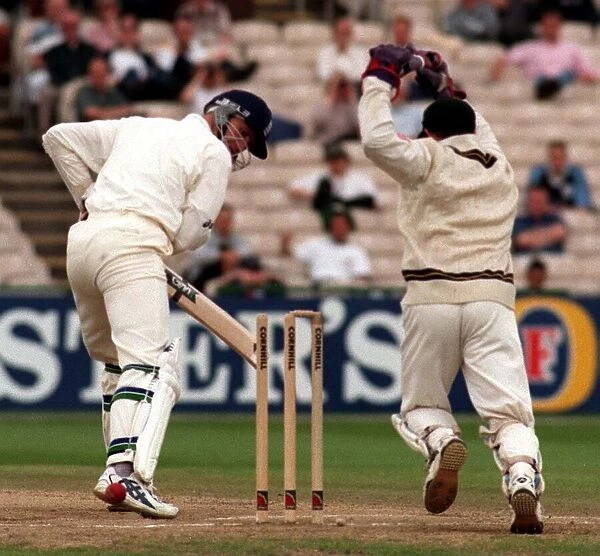 Dominic Cork is bowled out at Old Trafford July 1998 During the third test against