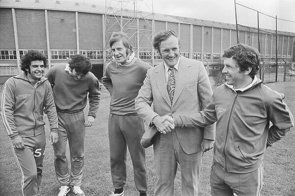 Don Revie Leeds United Manager seen here saying goodbye to some members of the team