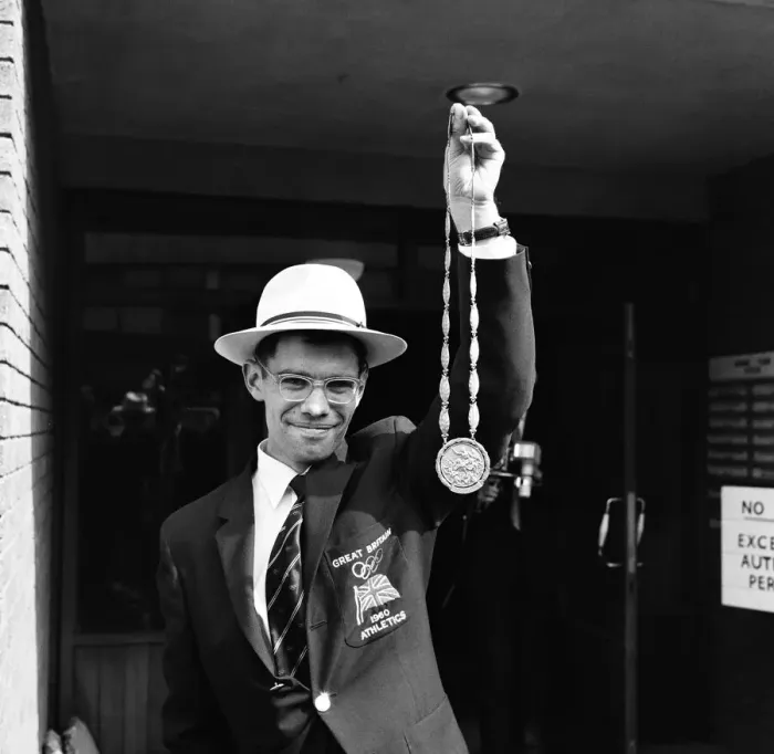 Framed Print : Don Thompson, British athlete, pictured on his return from the Olympic Games Framed Print : Don Thompson, British athlete, pictured on his return from the Olympic Games