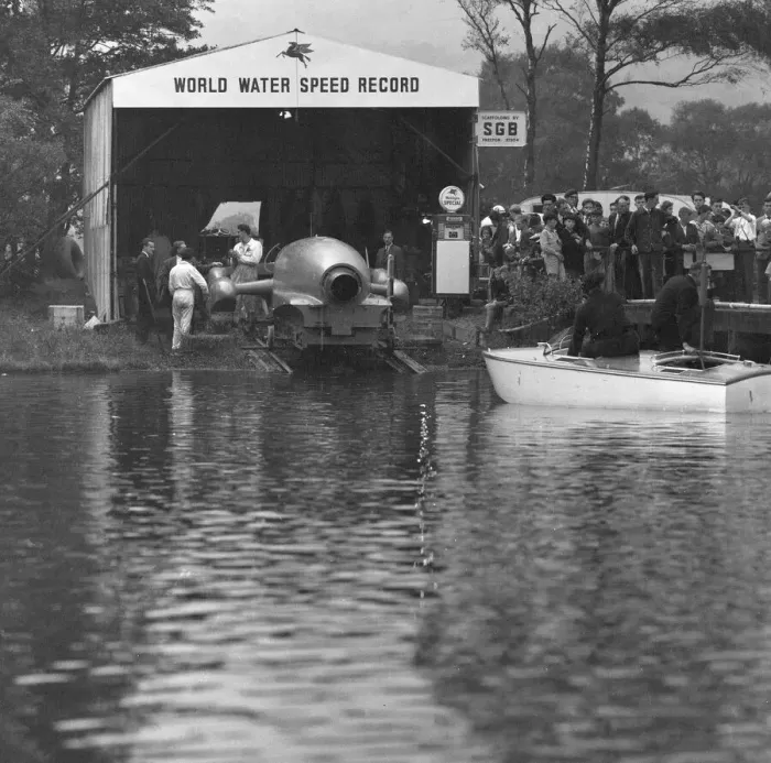 Framed Print : Donald Campbell, at Lake Coniston, 4th October 1956. It was revealed today