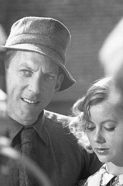 Donald Sutherland with actress Jenny Agutter during location filming for The Eagle Has