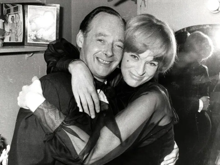 Framed Print : Donald and Tonia Campbell hugging and smiling at the Pigalle restaurant in London - 9th Framed Print : Donald and Tonia Campbell hugging and smiling at the Pigalle restaurant in London - 9th