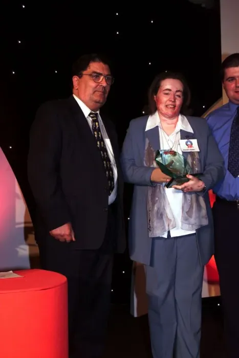Framed Print : Donna Marie McGillion receives award May 1999 from John Hume at the Mirror Pride of