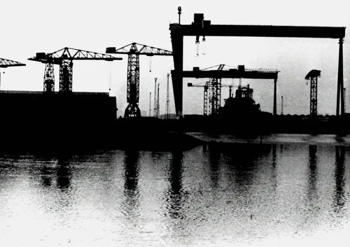 Framed Print : The Doomed Belfast Shipyard Sun sets over the doomed Belfast yard as its future is