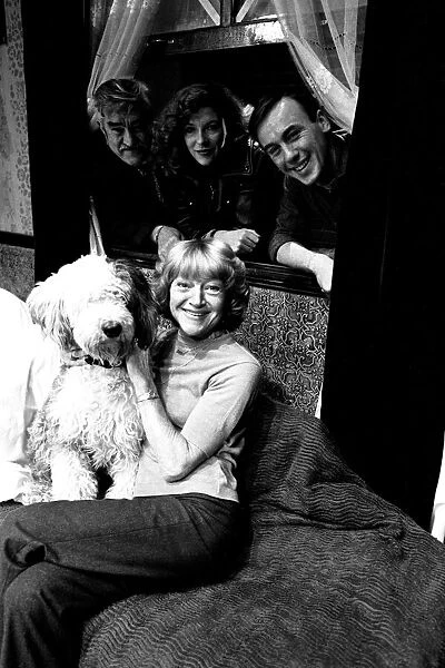Dora Bryan, with dog Bella, alongside Ivan Beavis, Carol Drinkwater