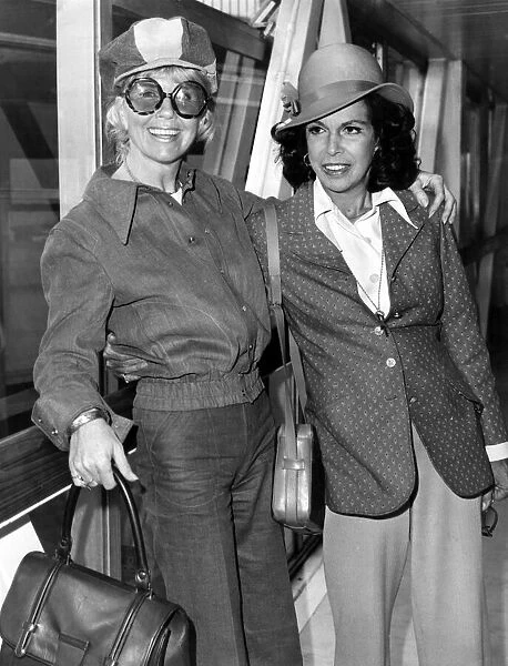 Doris Day and Jacqueline Susann at Heathrow Airport today. 20th September 1973