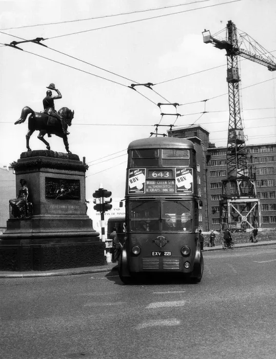 Framed Print : A Double Decker Bus driven through the streets of London - circa 1955 Framed Print : A Double Decker Bus driven through the streets of London - circa 1955