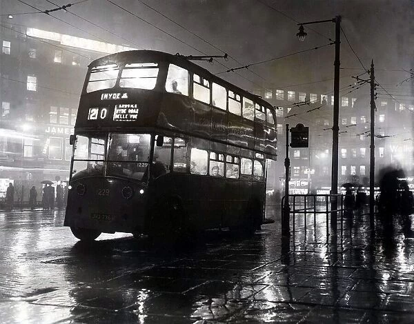 A Double Decker bus in Manchester during the Miday Smog November 1953