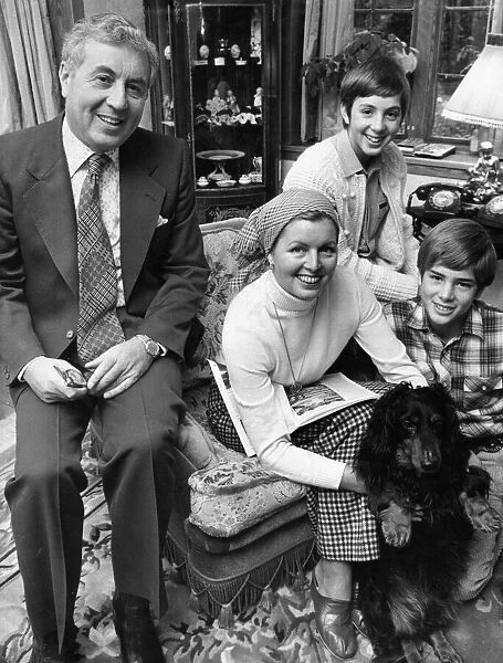 Doug Ellis, Chairman Aston Villa Football Club, with family, at home