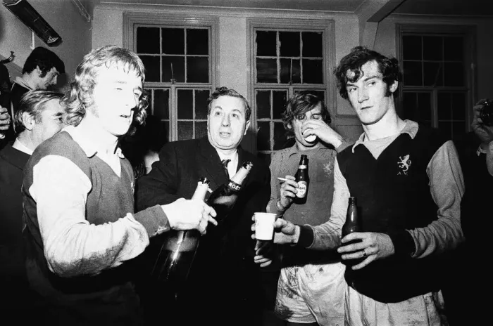 Framed Print : Doug Ellis seen here with members of Aston Villa celebrating in the dressing room