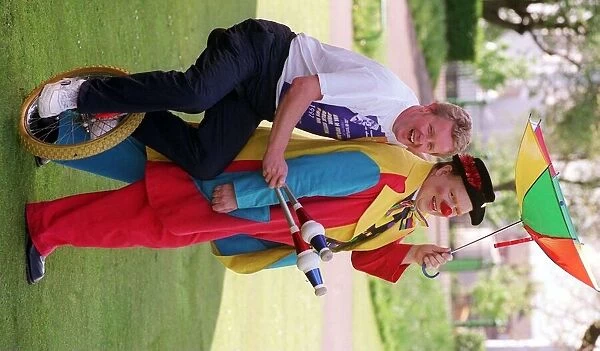 Dougie Donnelly clowning around with Windbag the Clown at the photocall for the launch of