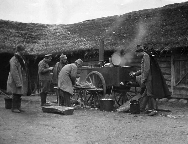 Dr. Eugene Hurd inspect the kitchen stove, giving orders to the soldier cook in very bad